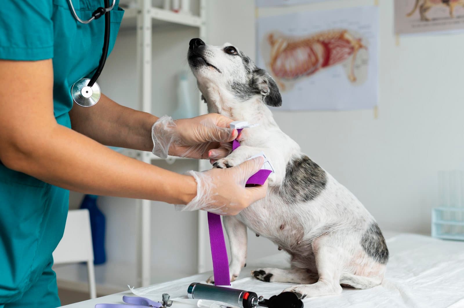 Taking blood sample from a dog